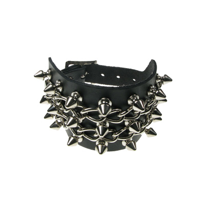 Bullet 69 Funky Punk - 3 row spike with chain Polsband - Zwart/Zilverkleurig